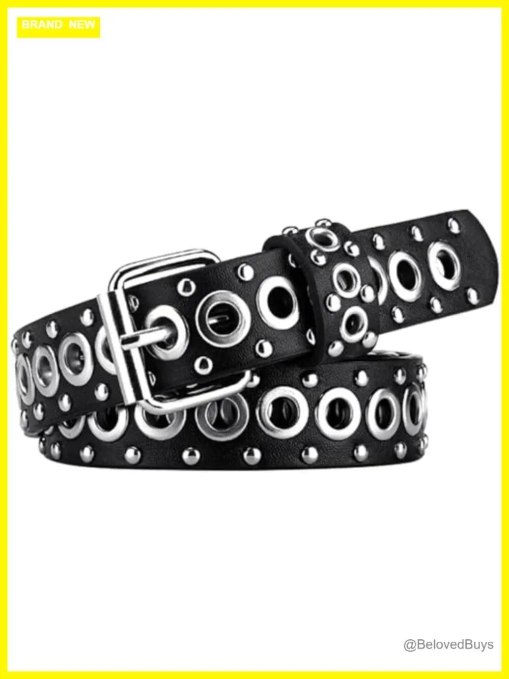 Studded Punk Goth Faux Leather Belt with Silver Rivets